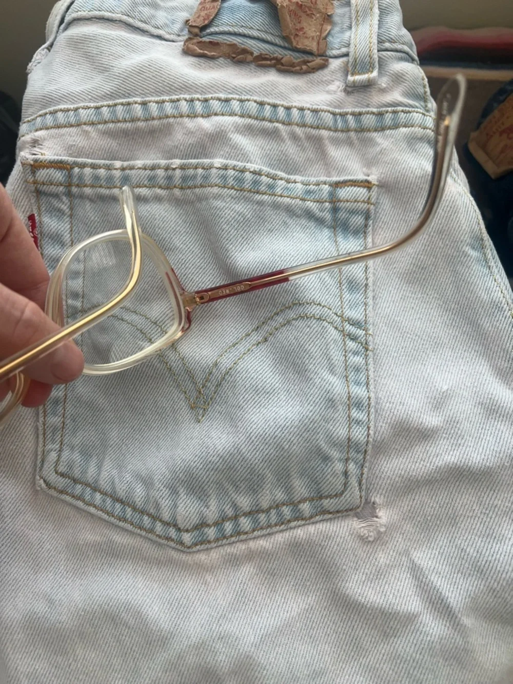 Vintage 80s big Clear & Gold Eyeglasses with Red Accents